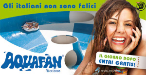 Parco acquatico Aquafan Riccione hotel Vera con offerte sull' ingresso, posto sulla collina accanto le pił famose discoteche, bellissimi giochi acquatici: piscina ad onde, kamikaze, pidriul, silent river, discoteca serale.